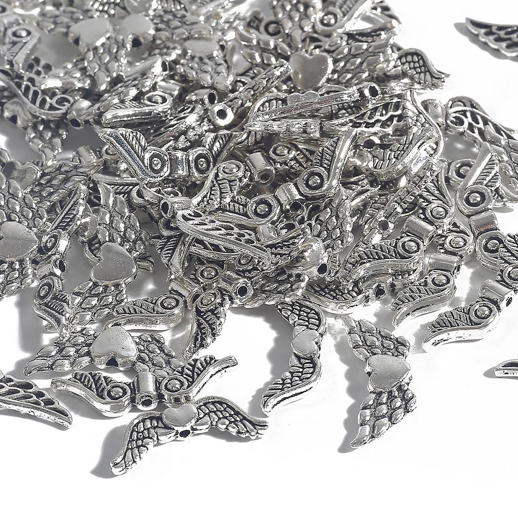 20Pcs Charms Angle Wings Multi Size Antique Silver Color Plated Pendants Making DIY Handmade Jewelry Necklace
