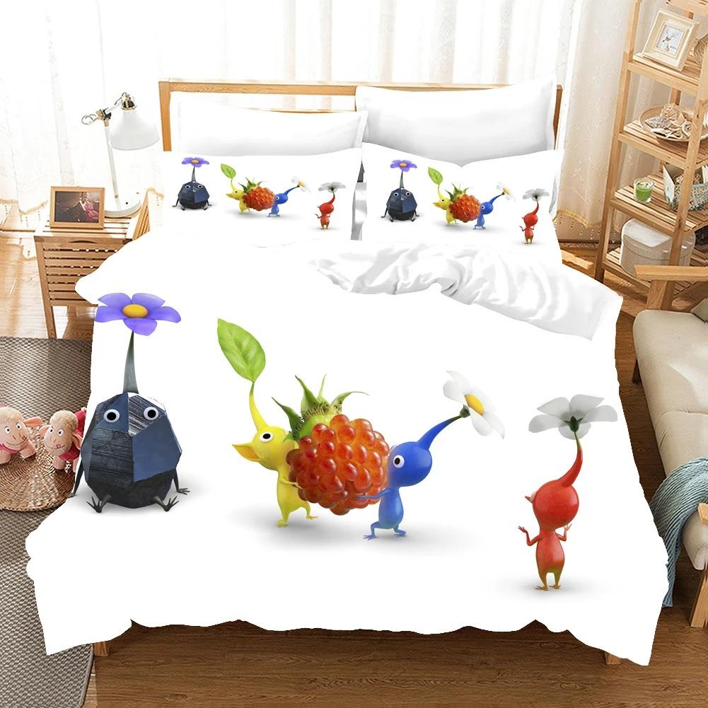 3D Постельное белье Pikmin Комплекты Пододеяльник Комплект с наволочкой Полуторный Двуспальный Квинсайз Кингсайз Постельные принадлежности Пододеяльник