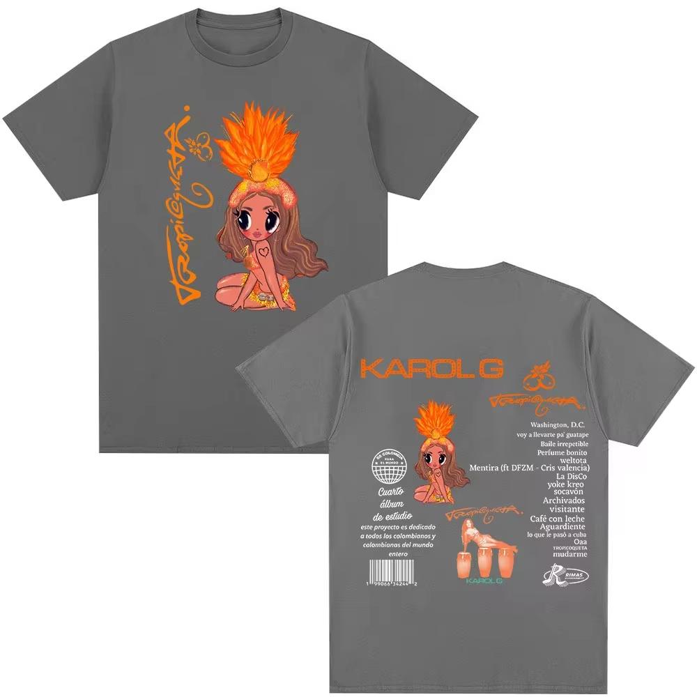 Karol G Новый Альбом Tropicoqueta Футболки Мужская Женская Одежда Мода Хип-Хоп Харадзюку Футболка Повседневная ВеснаЛето Чистый Хлопок Топ