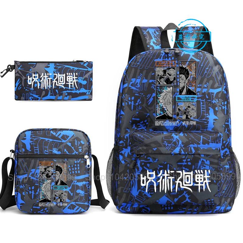 3 шт. Рюкзак Jujutsu Kaisen для мальчиков и девочек Аниме Mochila Студенческая школьная сумка с плечевой сумкой Пенал Ежедневная дорожная сумка Rucksack