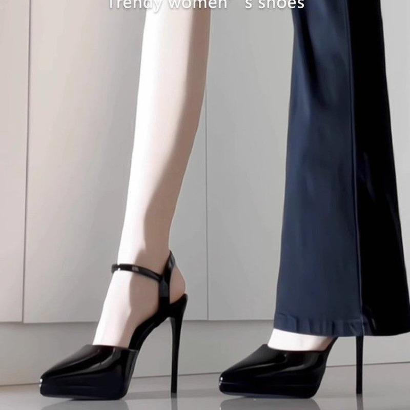 Fashion Women Pumps Sexy Stilettos Fashion Bowknot Pointed Toe Thin Ankle Strap Flock Ladies High Heels Female BLACK Wedding Shoes