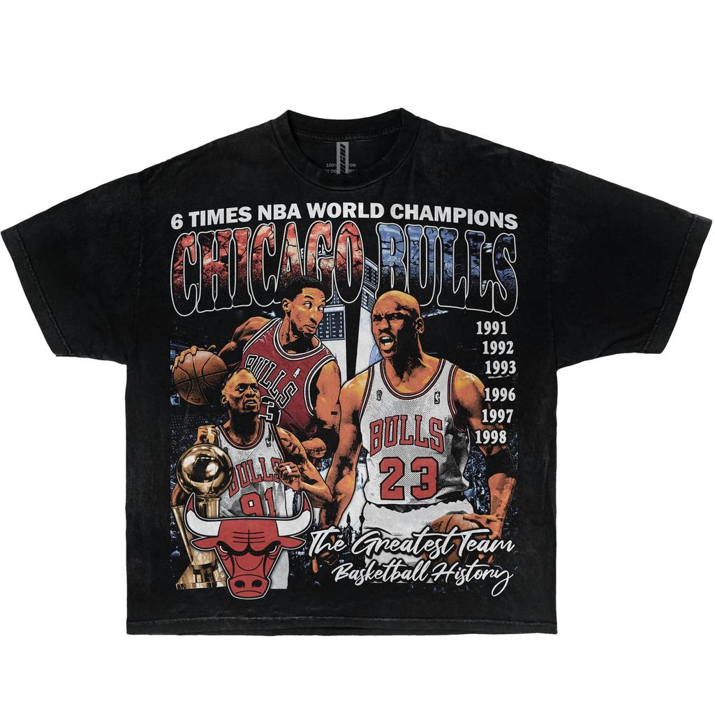 Chicago Bulls 6x World Champions Boxy Vintage Basketball Shirts Streetwear Y2K