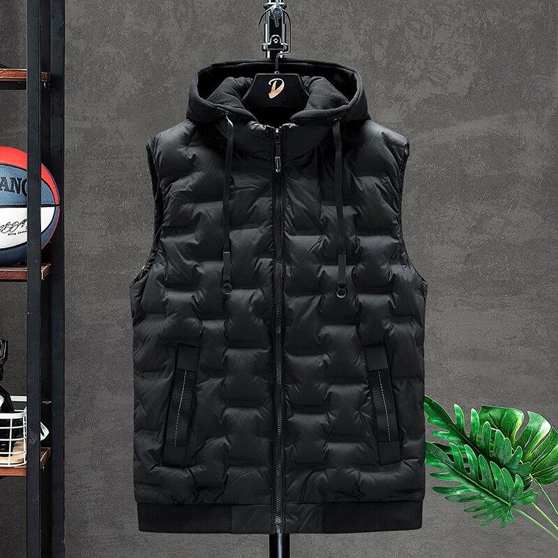 2021Down Vest Men Casual Waistcoat Sleeveless Jackets Men Hooded Vest