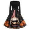 Women's Casual Vintage Halloween Print Dress Long Sleeve Round Neck A-Line Retro Style Midi Dress with Waist Tie for Seasonal Wear