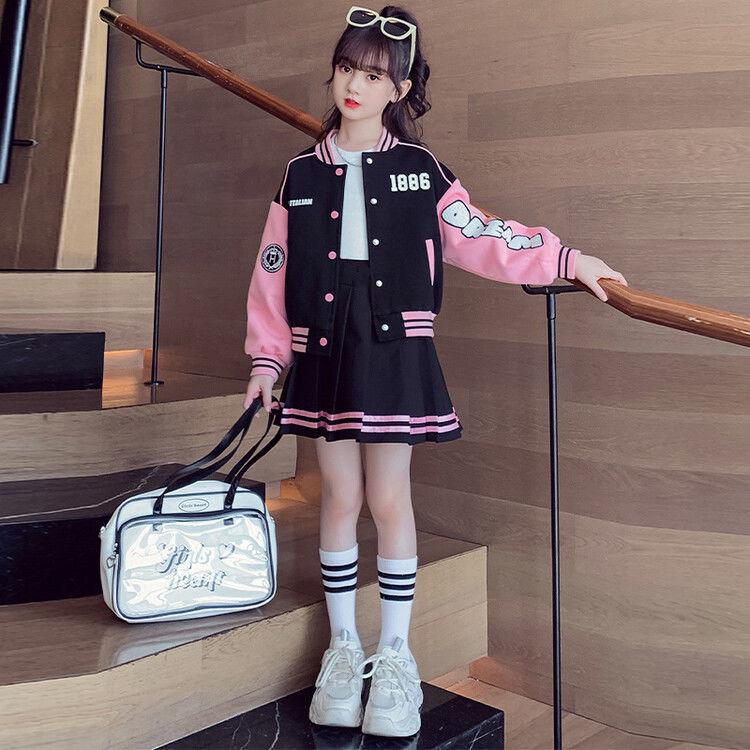 Girls' College-Style Baseball Uniform: Spring/Autumn Skirt & Jacket Parent-Child Set