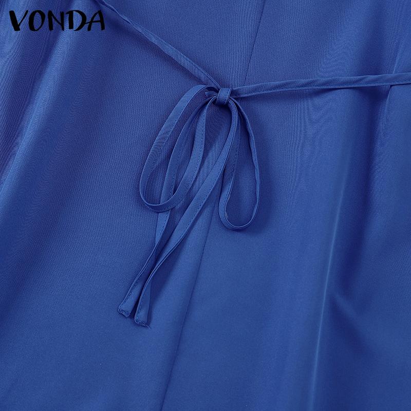 VONDA Women Summer Round Neck Ruffle Short Sleeve Dresses