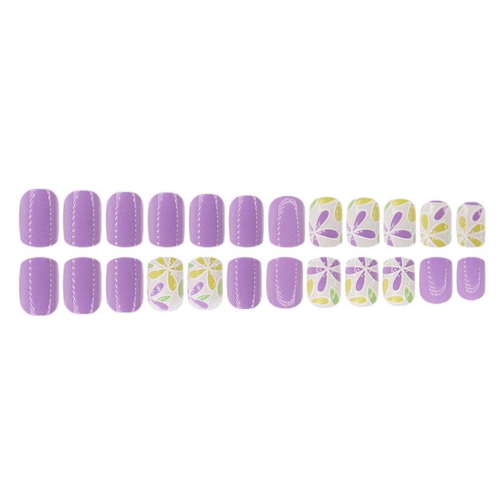Square Press On Nails Flower Fake Nails Glue On Nails Artificial Acrylic Nails 24pcs Stick On Nails for Women Girls