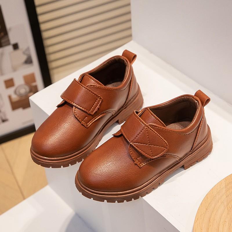 2024 New Versatile Soft Black Uniform School Shoes for Boys Hook & Loop Kids Fashion Spring Children Leather Shoes Drop Shipping