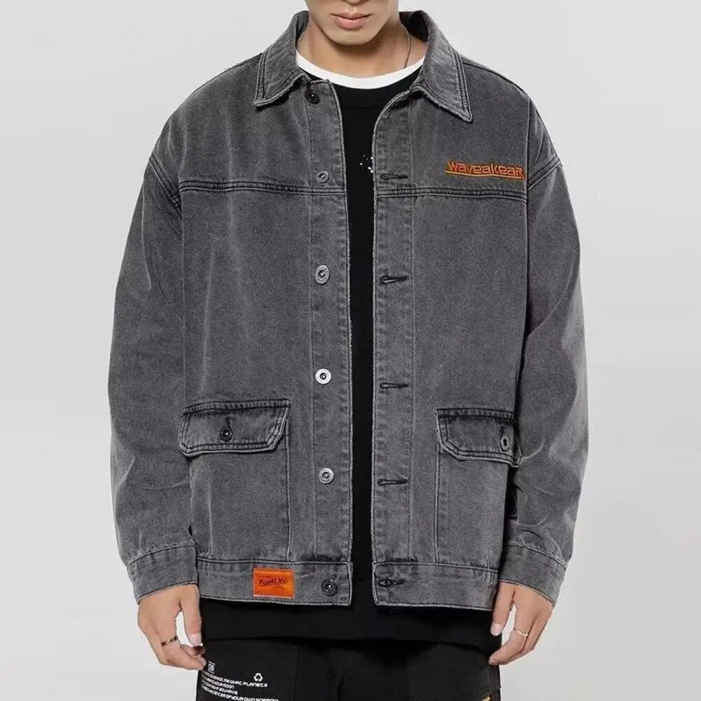 M-4XL Мужская джинсовая куртка с отложным воротником, однобортный свободный кардиган с длинными рукавами, теплое весенне-осеннее джинсовое пальто большого размера