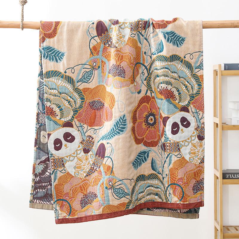 Мультяшное полотенце для ванной Панда 80x160см-5-слойное хлопковое марлевое полотенце для ванной комнаты, мягкое и впитывающее, с быстросохнущим полотенцем для обертывания тела, 1шт