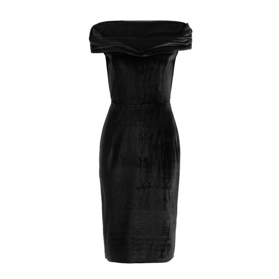 Sumer Evening Dress Off Shoulder Strapless Velvet Skinny Sheath Solid Color Sleeveless Backless Cocktail Party Prom Midi Dress