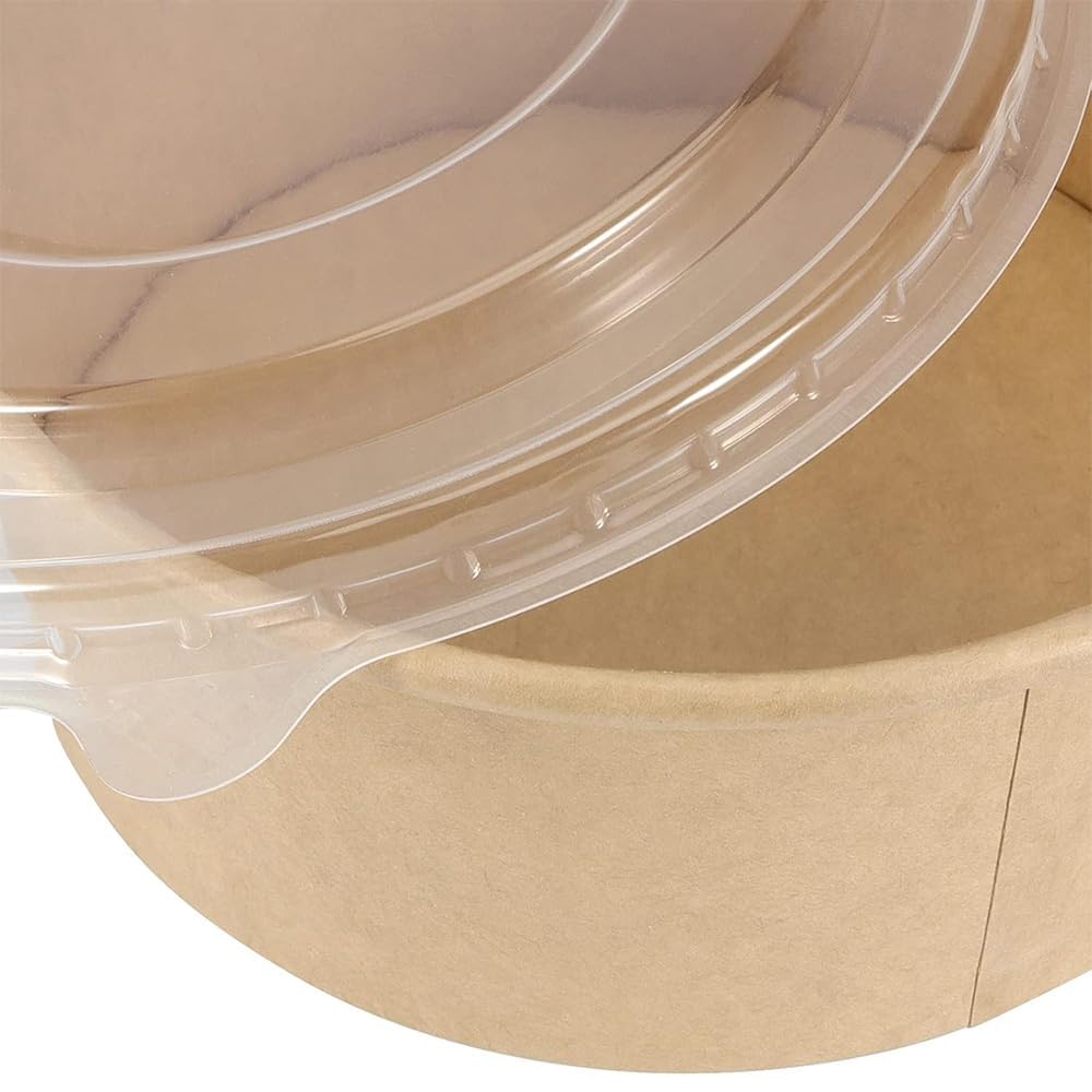 25 Disposable Kraft Paper Soup Serving Microwave and Freezer for Potato and More with Bowls, Bowls, Safe, Salad, Fruit, (750ml Lids)