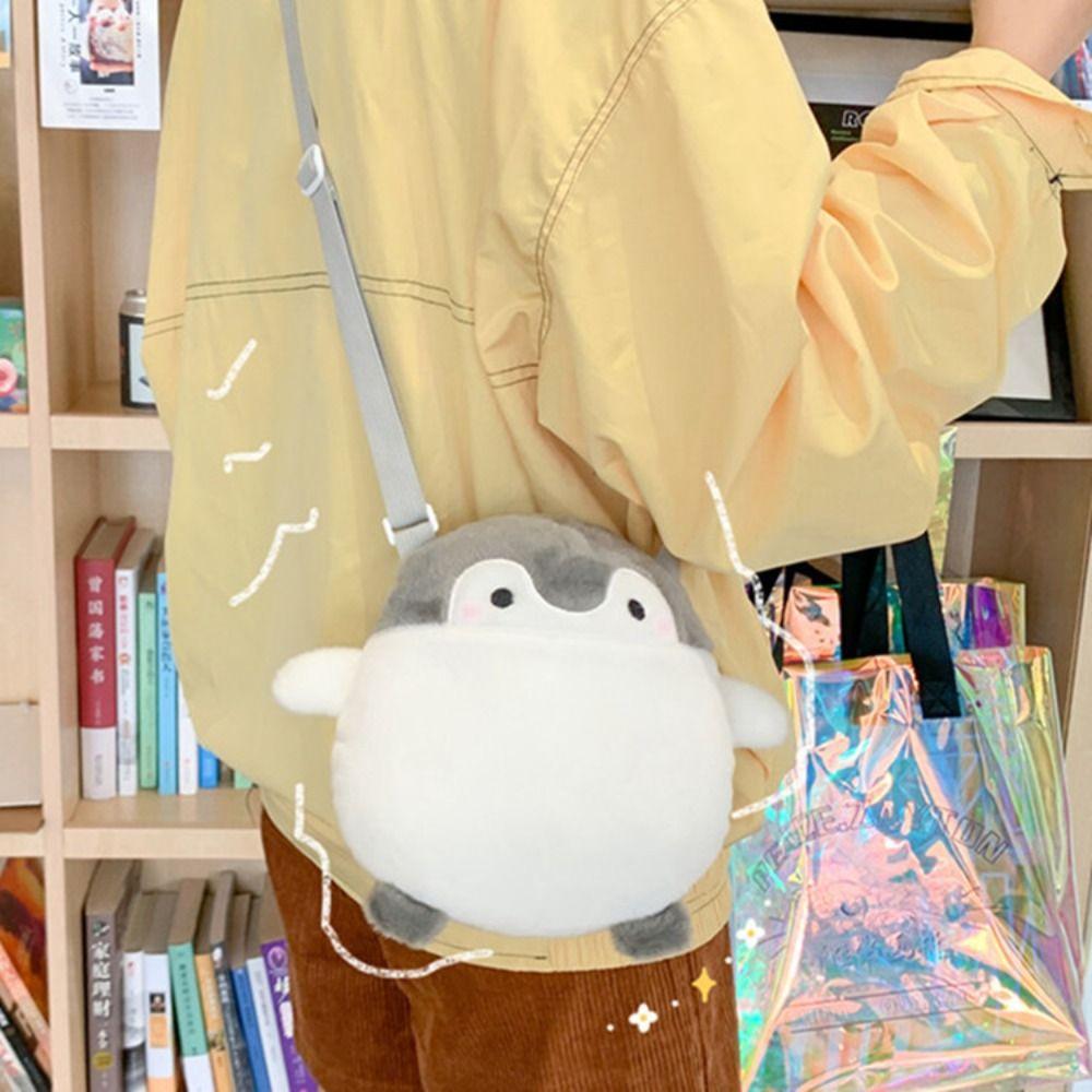 Portable Penguin Messenger Bag Korean Style Funny Crossbody Bag Travel Plush Shoulder Bag Children