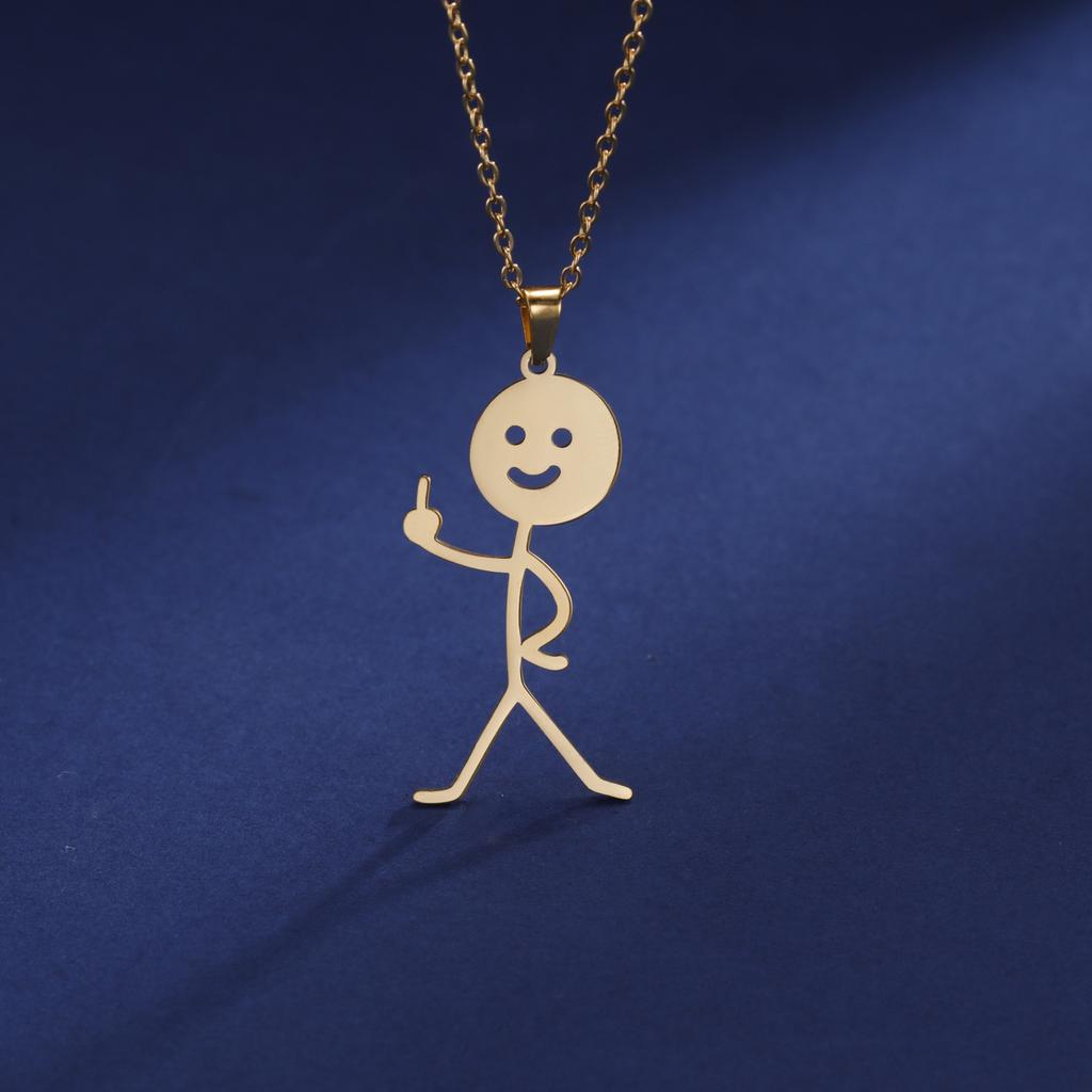Кулон-ожерелье Stickman с глянцевым вырезом, руки в боки, средний палец, европейский и американский