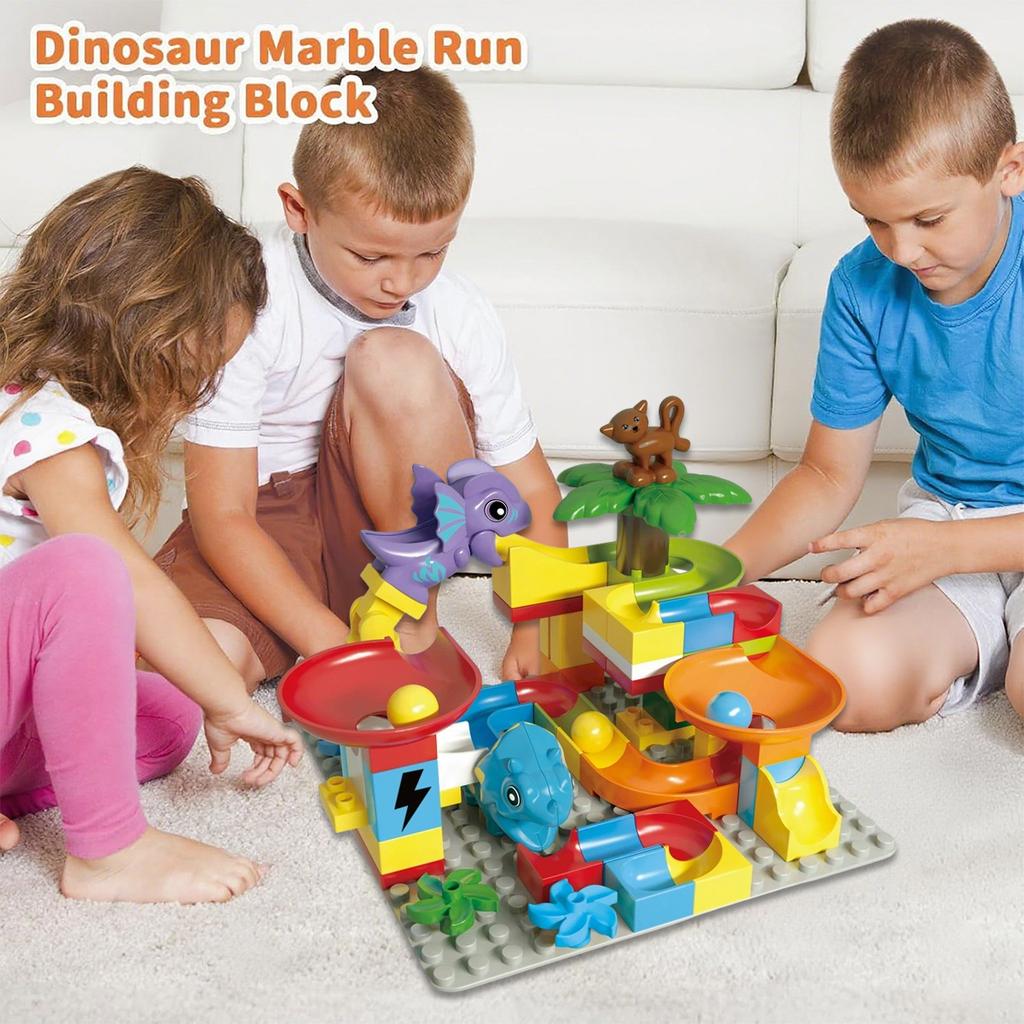 55PCS Big Building Blocks Marble Race Run Track Dinosaur And Large Brick Rolling Ball Chute Funnel Toys For Kids Educational Toy