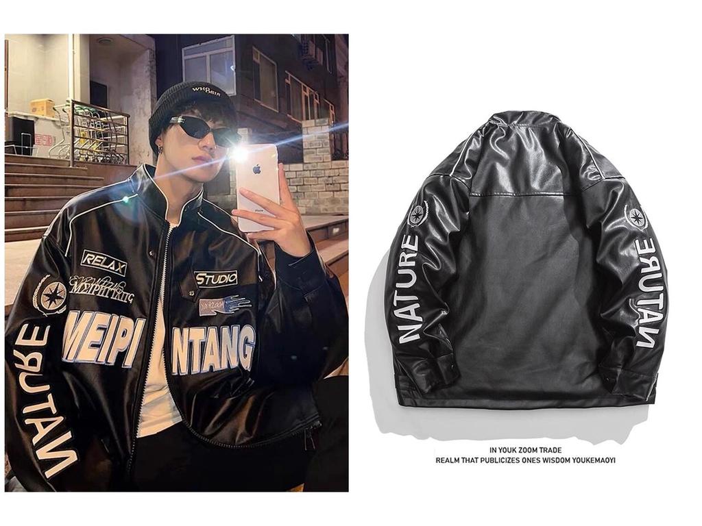 Ретро американская мотоциклетная куртка: Универсальный, Свободный крой, Хип-хоп стиль для мужчин и женщин