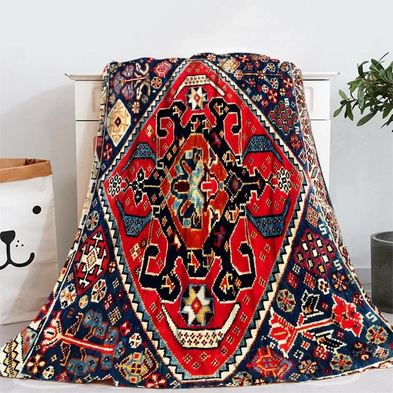 Geometric Ethnic Boho Pattern Flannel Throw Blanket Soft Warm for Home Sofa Decor Kids Adults Camping Blanket King Queen Size