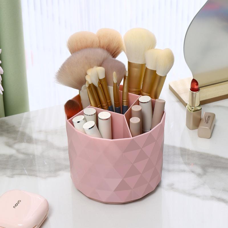 360° Rotating Brush Barrel Makeup Brush Storage Box Portable Desktop Cosmetic Organizer Lipstick Brushes Holder Pen Holder