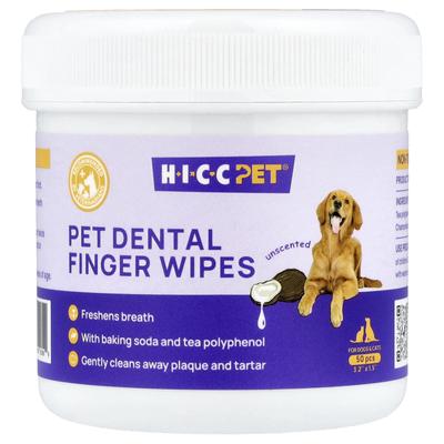 HICC Pet, Влажные салфетки для чистки зубов питомцев, для собак/кошек, без запаха, 50 штук