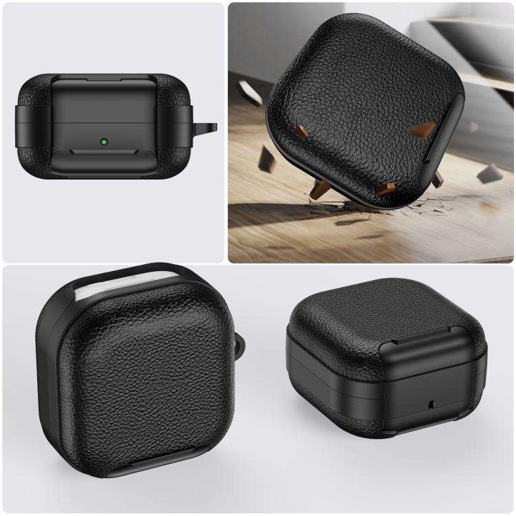 Чехол для наушников с текстурой кожи, подставкой и карабином для Samsung Galaxy Buds4 / 4 Pro