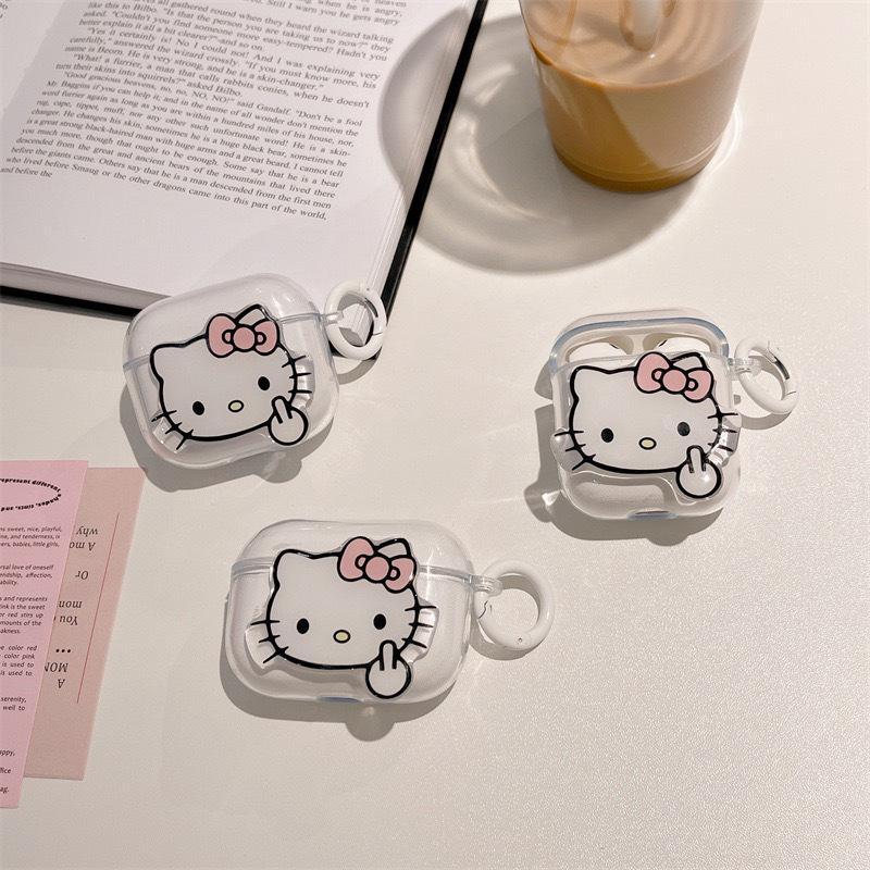 Airpods 1 / 2 Поколение Прозрачный Китти Кошка Личность Средний Палец Чехол для Bluetooth Наушников Защитная Крышка Airpods Pro Пряжка