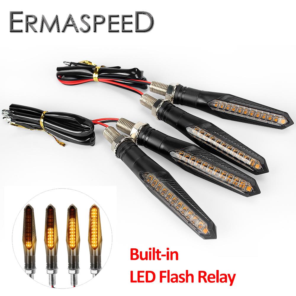 Built-in Relay LED Motorcycle Turn Signal Lights Universal 12V Amber Sequential Blinkers Indicator Lamp Motorbike
