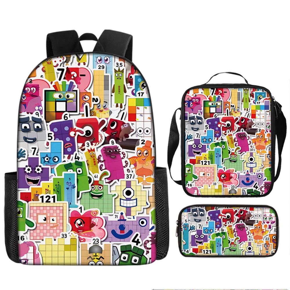 Цифровые кубики Numberblocks Школьный рюкзак Большой вместимости Игровой рюкзак Сумка-саквояж Сумка для карандашей Рюкзак Набор из трех предметов