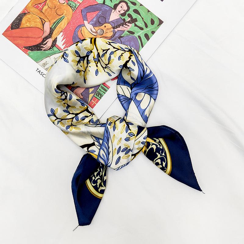Spring and summer 71 square scarves fashionable new simulated silk green plant square scarves simple and light simulated silk scarves small scarves