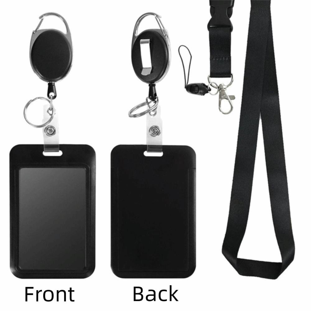 Rope Retractable Work Permit Card Set with Breakaway Lanyard Hard Shell Protective Badge Reel Clip Set Carabiner Reel Clip