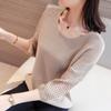 Spring and Autumn Hollow Hoodie Mid Sleeve Knitted Shirt Women's Bottom Sweater Women's Loose Outer Top Thin