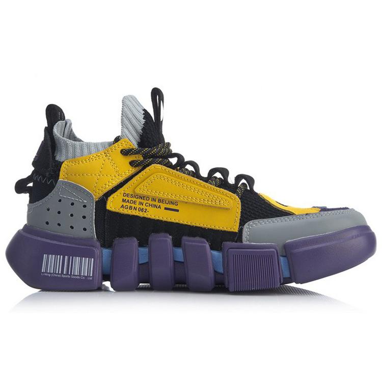 Li Ning Скользкие, износостойкие, дышащие, средней высоты, винтажные баскетбольные кроссовки, женские, черные, серые, желтые AGBN062-18