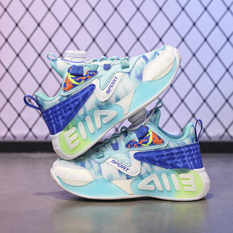 Боевые нескользящие спортивные кроссовки для мальчиков, новые детские амортизирующие баскетбольные кроссовки с вращающимися кнопками, большие детские сетчатые кроссовки