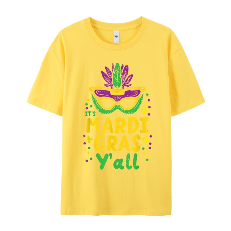Its Mardi Gras Yall Mask Tshirt Normal Short Sleeve Newest Round Neck 100 Cotton Tees Letter Teeshirt Husband Valentine Day