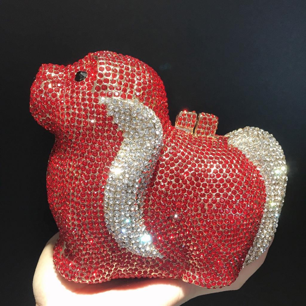 Puppy Diamond Evening Bag Dog Crystal Handbag Rhinestone Bags Wedding Bridal Purse Luxury Crystal Clutches Women Party Purses