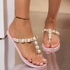 Fashion Summer Women's Sandals New Fashion Outdoor Flat Beach Sandals Sexy Pearl Bow-knot Shoes Female Clip Toe Flip Flops Women Slides