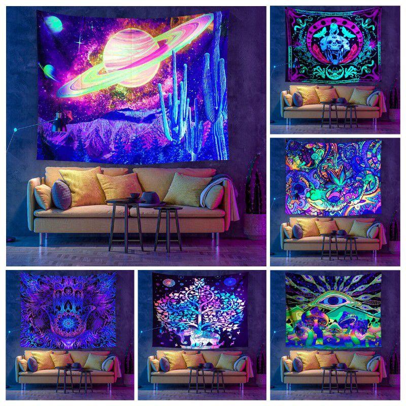 Хэллоуин Гобелен с черепом и флуоресцентным скелетом для декора комнаты в ультрафиолетовом свете