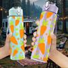 1PC Orange Carrot Seamless Pattern 750ml Color Plastic Sports Water Bottle Leakproof Flip Straw Lid Suitable for Sports Office Home Use