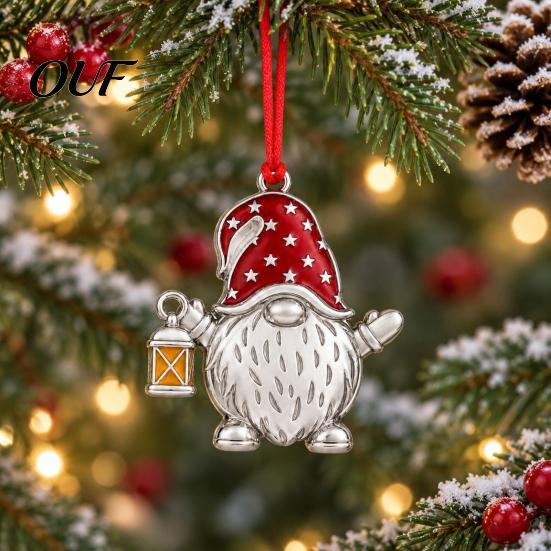 Holiday Gnome Decorations Christmas Ornament, Red Hat Festive Hanging Winter Home Decor, Metal Faceless Dwarf Ornament for Xmas Tree Ornaments