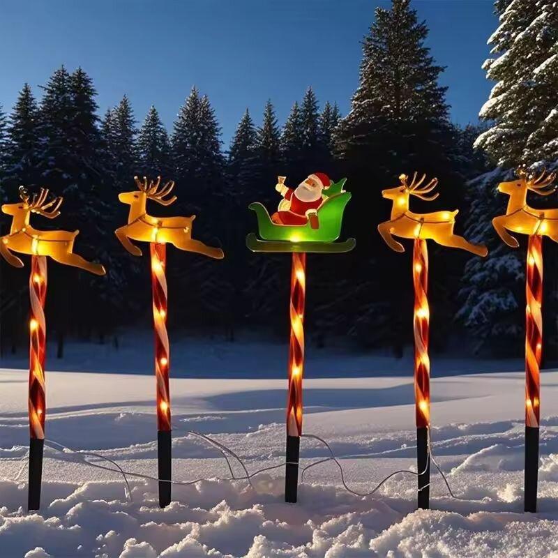 5PCs/Set LED Solar Christmas Santa Claus&Reindeer Garden Lights Outdoor 8 Modes Stake Lights for Yard Lawn Porch Decor