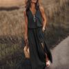 Summer Women's Dress Sleeveless Long Dress Casual Women's Waist Zip Letter Print Dress