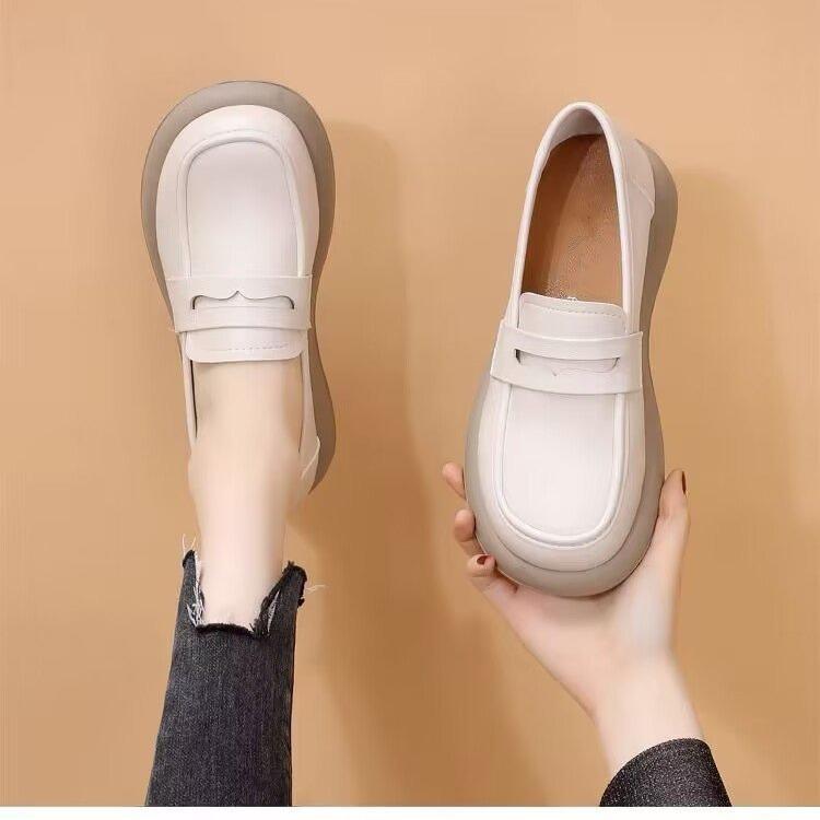 Кожаная поверхность, маленькие кожаные туфли, женские, весна 2024, новые, британский стиль, плоская подошва, одна педаль, одинарные туфли, мягкая подошва, легкие, нескользящие, мокасины