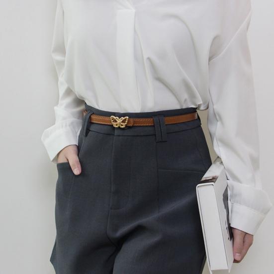 Металлические бабочки Пряжка Ремень Искусственная кожа Женский ремень Универсальный Однотонный Пояс для талии Платье Рубашка Топы Пояс