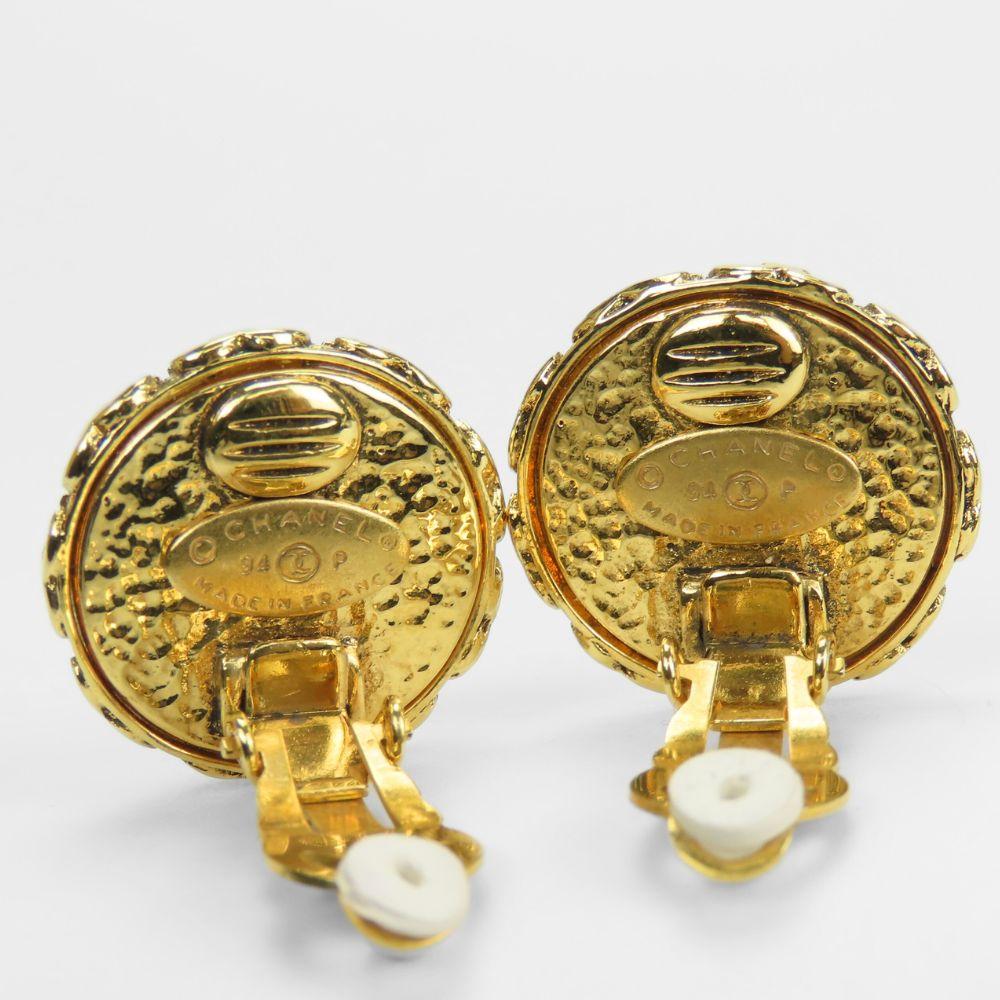 Used CHANEL Earring COCO Mark metal/Fake pearl 20g gold plating