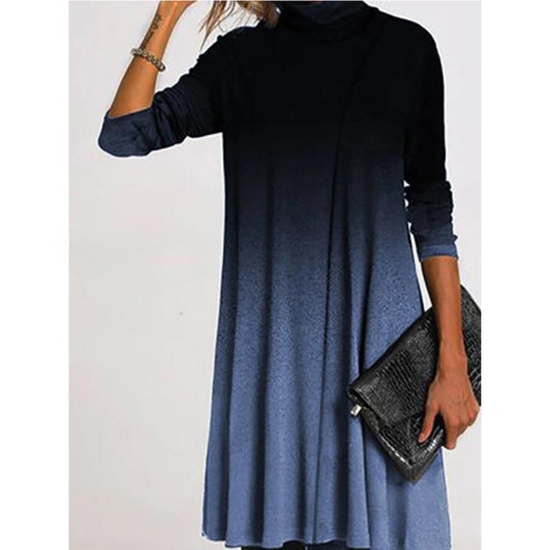 Зимняя водолазка, теплая винтажная женская одежда с принтом, элегантные лоскутные платья с длинными рукавами, женские повседневные свободные платья