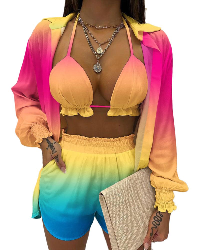 2025 Сексуальный купальник Летняя мода Однотонный с принтом Костюм-тройка Женский