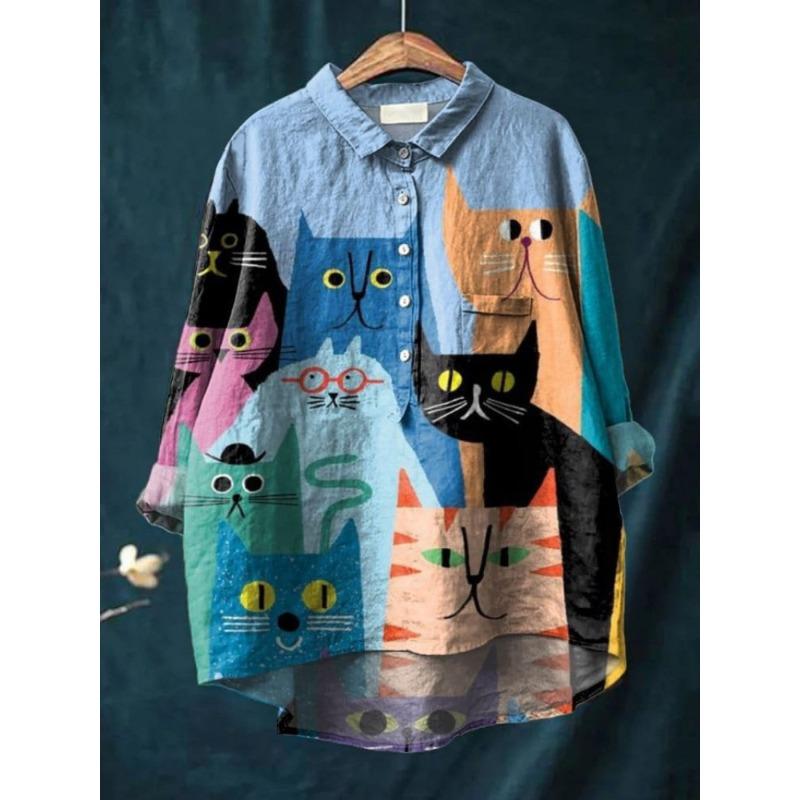 Рубашки с принтом в виде животных и цветов Гавайи Полиэстер Повседневные Блузки и рубашки с длинным рукавом для женщин