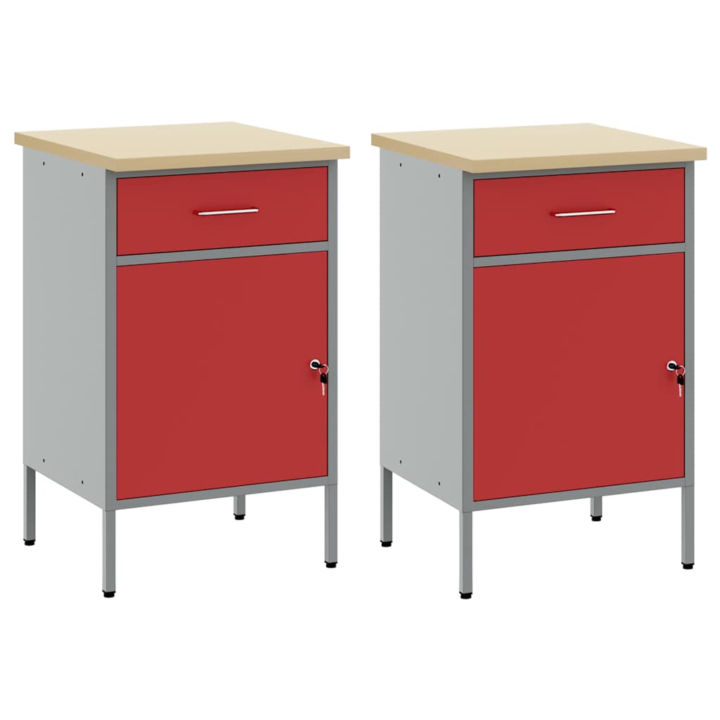 Workbench with Drawers 2 pcs Red and Grey 100 x 55 x 85 cm