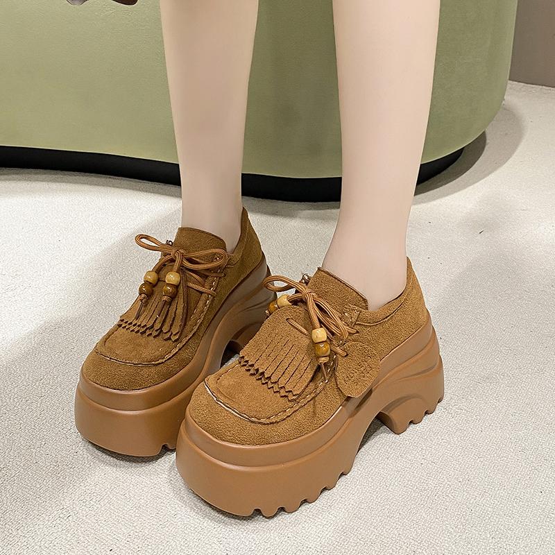 Модные женские туфли на толстой подошве 'кенгуру' на шнуровке, полностью облегающие, в стиле Birkenstock, осенние новые винтажные матовые кожаные одинарные туфли, повседневные лоферы