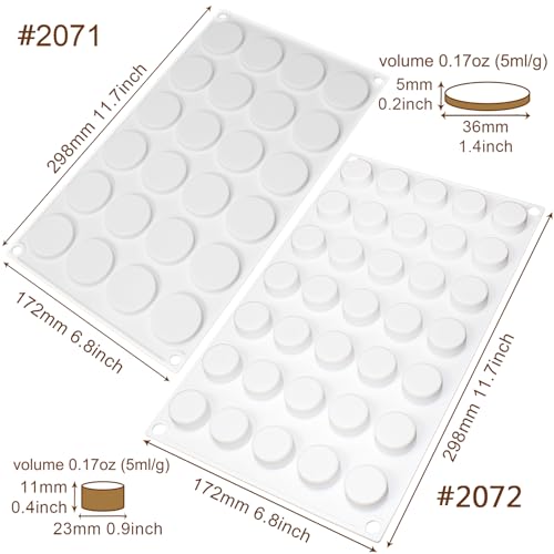 FUNSHOWCASE Silicone Molds, Cylinder Shape, for Chocolate Desserts, Cake, Jelly, and Mousse, Set of 2 (24 Cavities + 35 Cavities)