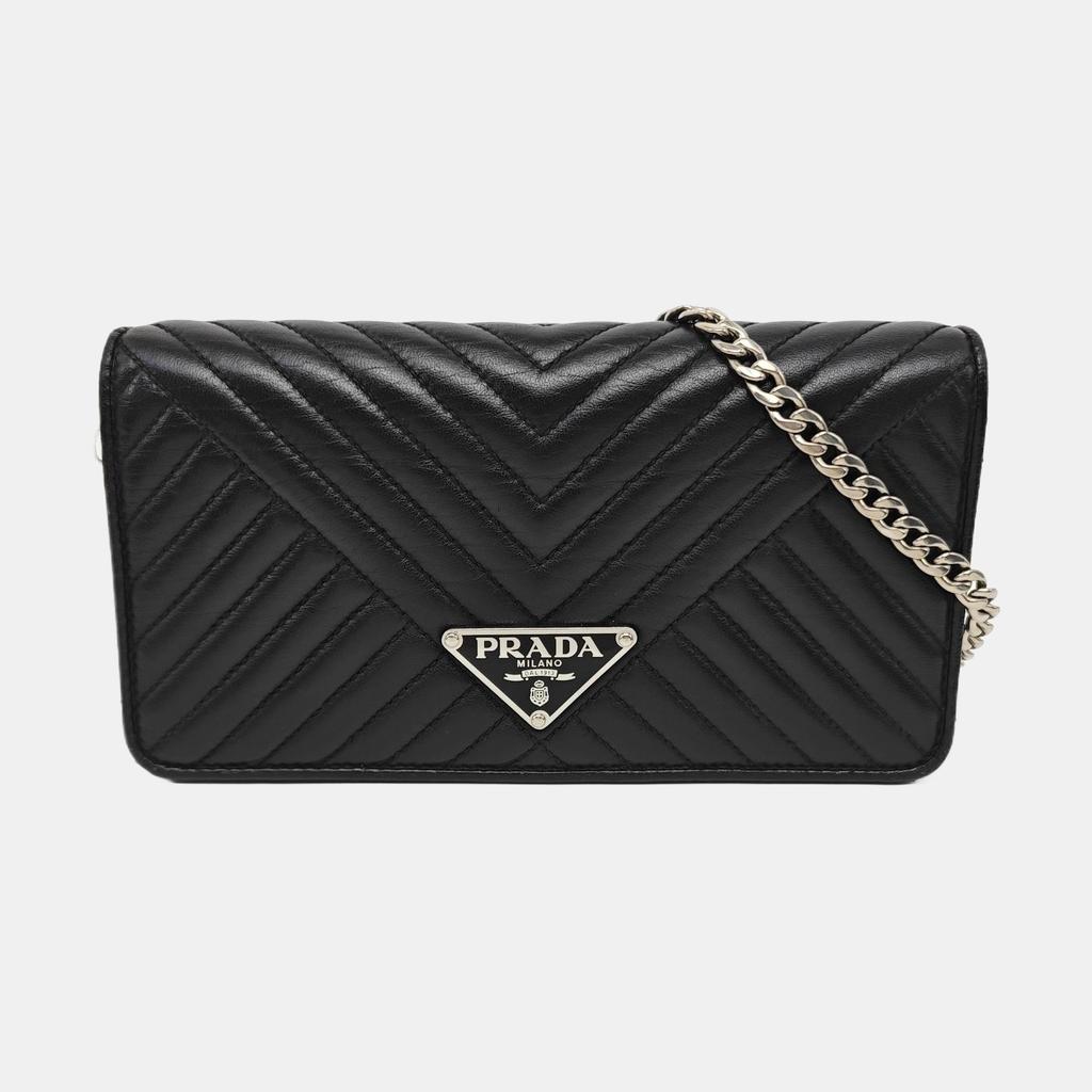[Pre-Owned] Triangle Logo Chain Leather Shoulder Crossbody Bag - Good #1EARCWI
